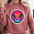 Retro 80s Synthwave Sunset & Palm Trees Retro Nostalgia 80s Comfort Colors Sweatshirt Orchid