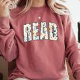 Retro Read Floral Reading Bookworm Librarian Book Lover Comfort Colors Sweatshirt Orchid