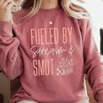Smutty Book Lover Women Fueled By Sarcasm And Smut Spicy Comfort Colors Sweatshirt Orchid