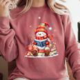 Snowman Reading Books Lovers Christmas Librarian Bookworm Comfort Colors Sweatshirt Orchid