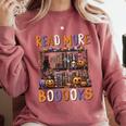 Spooky Halloween Bookshelf Bookcase Read More Books Comfort Colors Sweatshirt Orchid