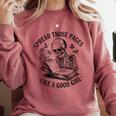 Spread Those Pages Like A Good Girl Skeleton Floral Book Comfort Colors Sweatshirt Orchid