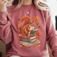 Squirrel Reading Book Lovers Fall Leaves Library Books Comfort Colors Sweatshirt Orchid