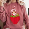 Strawberry Shortcake Sitting On Strawberry Retro Nostalgia Comfort Colors Sweatshirt Orchid Strawberry Shortcake Sitting On Strawberry Retro Nostalgia Comfort Colors Sweatshirt Orchid