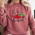 Tis The Season Holiday Nostalgia Red Truck Comfort Colors Sweatshirt Orchid