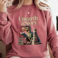 Unearth A Story Dinosaur Reading a Library Book Comfort Colors Sweatshirt Orchid Unearth A Story Dinosaur Reading a Library Book Comfort Colors Sweatshirt Orchid