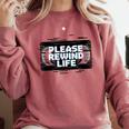 VHS Tape Rewind Glitch 90s Retro Nostalgia Please Rewind Comfort Colors Sweatshirt Orchid