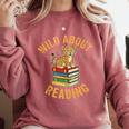 Wild About Reading Cute Leopard Teacher Kids Book Lover Comfort Colors Sweatshirt Orchid