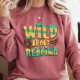 WILD ABOUT READING I Love Books Bookworm Library Day Comfort Colors Sweatshirt Orchid