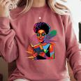 Woman Reading Book Lover Geometric Girl Afro History Comfort Colors Sweatshirt Orchid