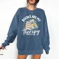 Book Are My Therapy Aesthetic Bookish Reading Comfort Colors Sweatshirt Blue Jean