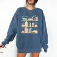 Bookshelves With Books & Plants Premium Comfort Colors Sweatshirt Blue Jean