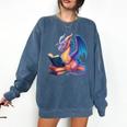 Bookworm Book Lover Women Girls Dragon Reading Comfort Colors Sweatshirt Blue Jean