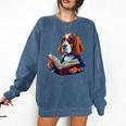 Cute Dog Basset Hound Reading Book Comfort Colors Sweatshirt Blue Jean