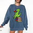 Dino Reading Read Reading Librarian Book Men Boys Kids Comfort Colors Sweatshirt Blue Jean