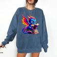 Dragon Reading a Book Bookworm Book Lover Comfort Colors Sweatshirt Blue Jean