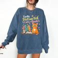 Easily Distracted By Cats And Books Book & Cat Lover Comfort Colors Sweatshirt Blue Jean