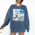 Frutiger Aero Aesthetic Tech Great Wave Of Kanagawa Fishes Raglan Baseball Tee Comfort Colors Sweatshirt Blue Jean