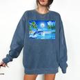 Frutiger Aero Dolphin Sunset Ocean With Palm Trees Y2k Premium Comfort Colors Sweatshirt Blue Jean