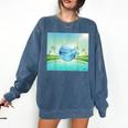 Frutiger Aero Y2k Aesthetic Palm Trees Cyber Beach World Comfort Colors Sweatshirt Blue Jean