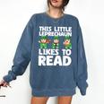 This Little Leprechaun Likes To Read St Patrick's Day Book Comfort Colors Sweatshirt Blue Jean