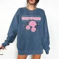 Nostalgia 80s 90s Retro Style Graphics Rose Pink Flower Comfort Colors Sweatshirt Blue Jean
