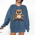 Owl Reading A Book Perched On A Branch Bookworm Comfort Colors Sweatshirt Blue Jean