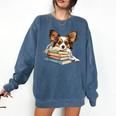 Papillon Books Reading Dog Breed Graphic For Men Women Kids Comfort Colors Sweatshirt Blue Jean