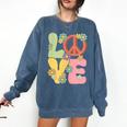 Peace Sign Love Groovy Vibes Costume Nostalgia 1980s Fashion Comfort Colors Sweatshirt Blue Jean