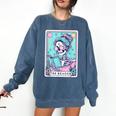 The Reader Retro Reading Skeleton Books Flowers Tarot Card Comfort Colors Sweatshirt Blue Jean
