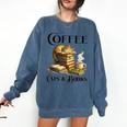 Sleeping Cat And Books With Coffee Lover Comfort Colors Sweatshirt Blue Jean