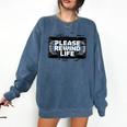 VHS Tape Rewind Glitch 90s Retro Nostalgia Please Rewind Comfort Colors Sweatshirt Blue Jean