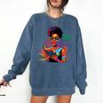 Woman Reading Book Lover Geometric Girl Afro History Comfort Colors Sweatshirt Blue Jean