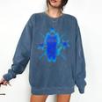 Yk2 Grunge Earthy Blue Cat With Stars Tomboy 90s Nostalgia Premium Tri-Blend Comfort Colors Sweatshirt Blue Jean