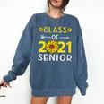 Class Of 2021 Senior Graduation Sunflower Comfort Colors Sweatshirt Denim