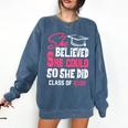 Class Of 2032 She Believed She Could Kids Graduation T-Shirt Comfort Colors Sweatshirt Denim