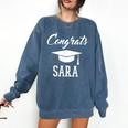 Congrats Sara College High School Graduation Comfort Colors Sweatshirt Denim