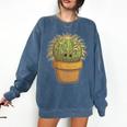 Cute Golden Barrel Cactus Introvert Distressed Comfort Colors Sweatshirt Denim
