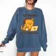 Go Away I'm Introverting Cozy Cat With Laptop And Coffee Comfort Colors Sweatshirt Denim