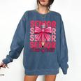 Graduate 2025 For Senior 2025 Graduation Coquette Pink Bow Comfort Colors Sweatshirt Denim