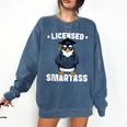 Graduation Penguin Licensed Smartass Graduate Comfort Colors Sweatshirt Denim