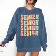 Groovy Senior Graduation Cute Groovy Senior Class Of 2024 Comfort Colors Sweatshirt Denim