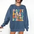 Happy Last Day Of School Groovy Teacher Student Graduation Comfort Colors Sweatshirt Denim