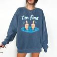 I'm Fine Drowning Thumbs Up Introvert Meme Humor Comfort Colors Sweatshirt Denim