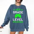 Kids 1st Grade Level Unlocked Back To School Gamer Graduation Comfort Colors Sweatshirt Denim
