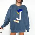 Kids Initial J Letter For Boys Preschool Graduation Kindergarten Comfort Colors Sweatshirt Denim