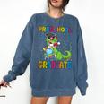 Kids Preschool Graduate T-Rex Dinosaur Preschool Graduation Comfort Colors Sweatshirt Denim