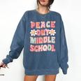 Peace Out Middle School Graduation Groovy Last Day Of School Comfort Colors Sweatshirt Denim