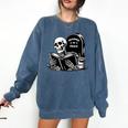 READING IN PEACE RIP Introvert Skeleton Read Book Meme Comfort Colors Sweatshirt Denim