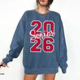 Senior 2026 Graduation Varsity Red Letters On The Back Comfort Colors Sweatshirt Denim